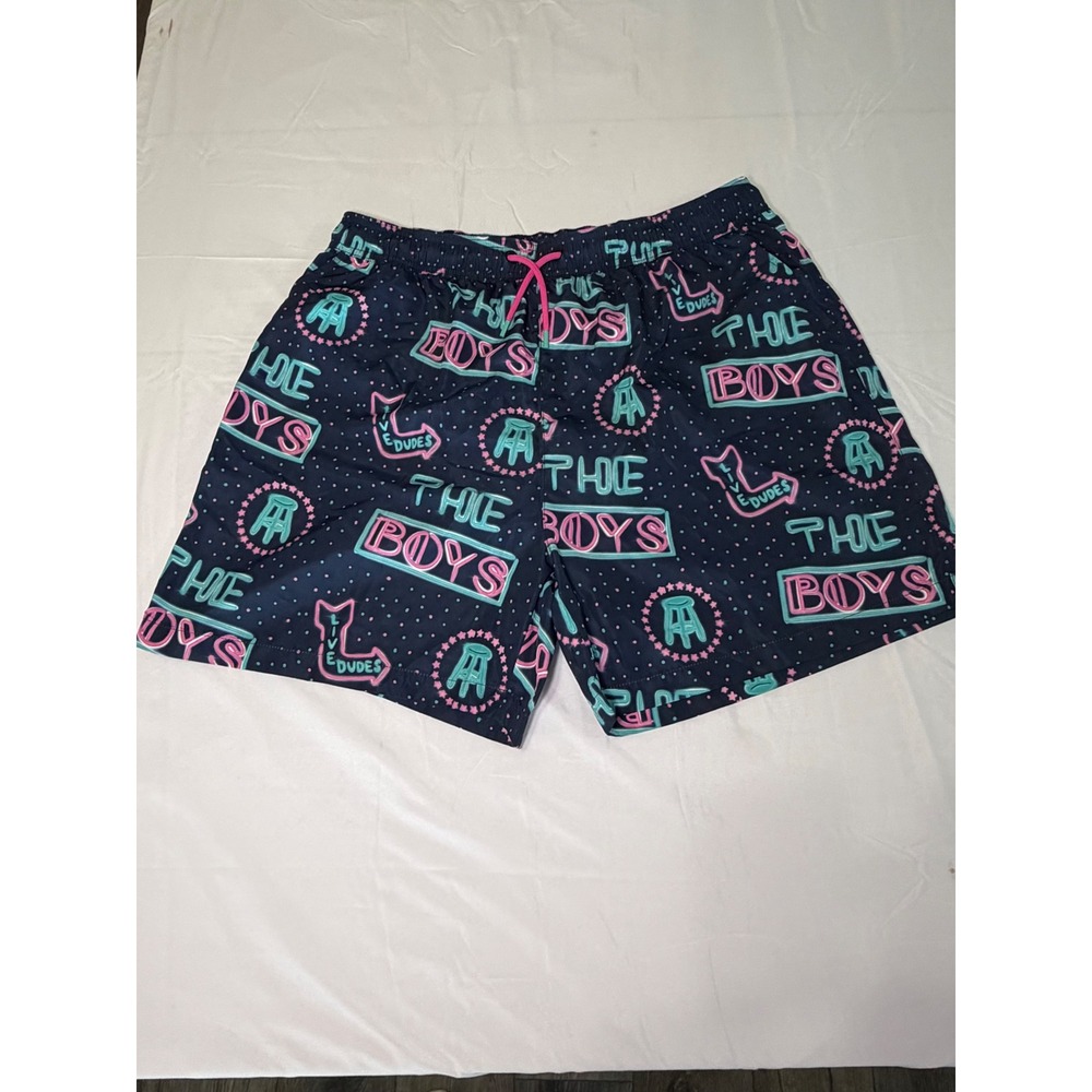 Barstool‎ Sports The Boys Neon Sign Swim Trunks Navy Blue 3XL Beach Party Shorts